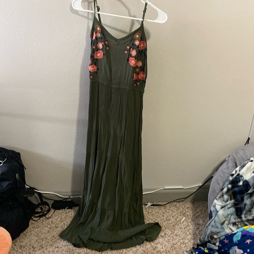 Green/Floral floor length sundress